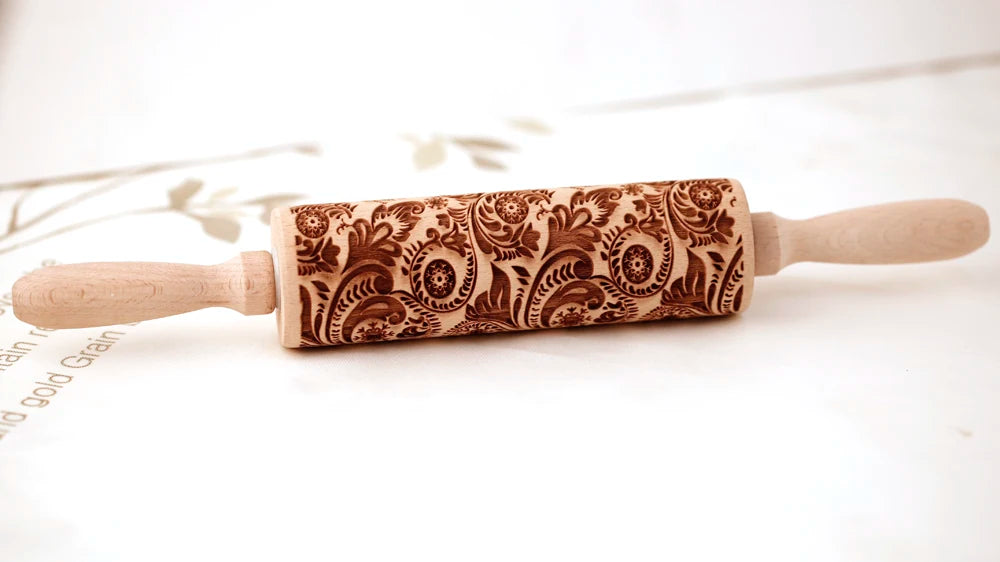 Arjmide 35X4.5CM European Retro Flower Window Grilles Deep Engraved Wooden Embossed Cookies Rolling Pin for Baking 3D Mold ZM006
