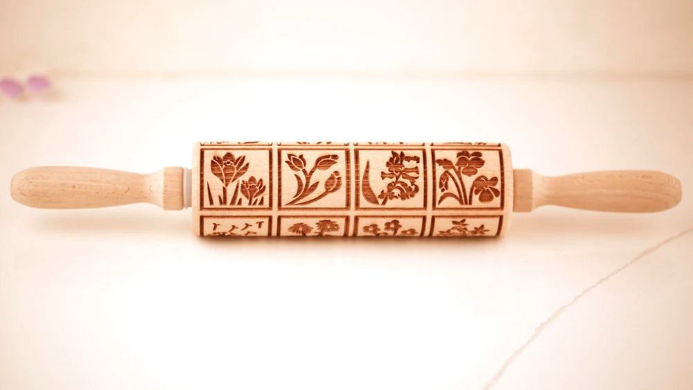 Arjmide 35X4.5CM European Retro Flower Window Grilles Deep Engraved Wooden Embossed Cookies Rolling Pin for Baking 3D Mold ZM006