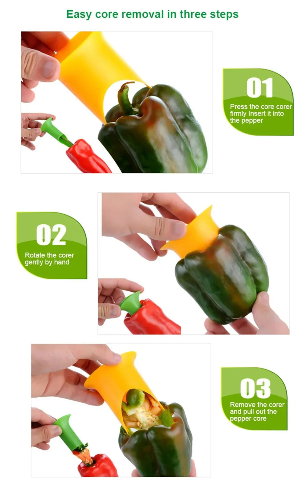 BONIETOP 2 in 1 Pepper Seed Picker Creative Cutting Vegetables Fruits Kitchen Tool Core Digger Reuse