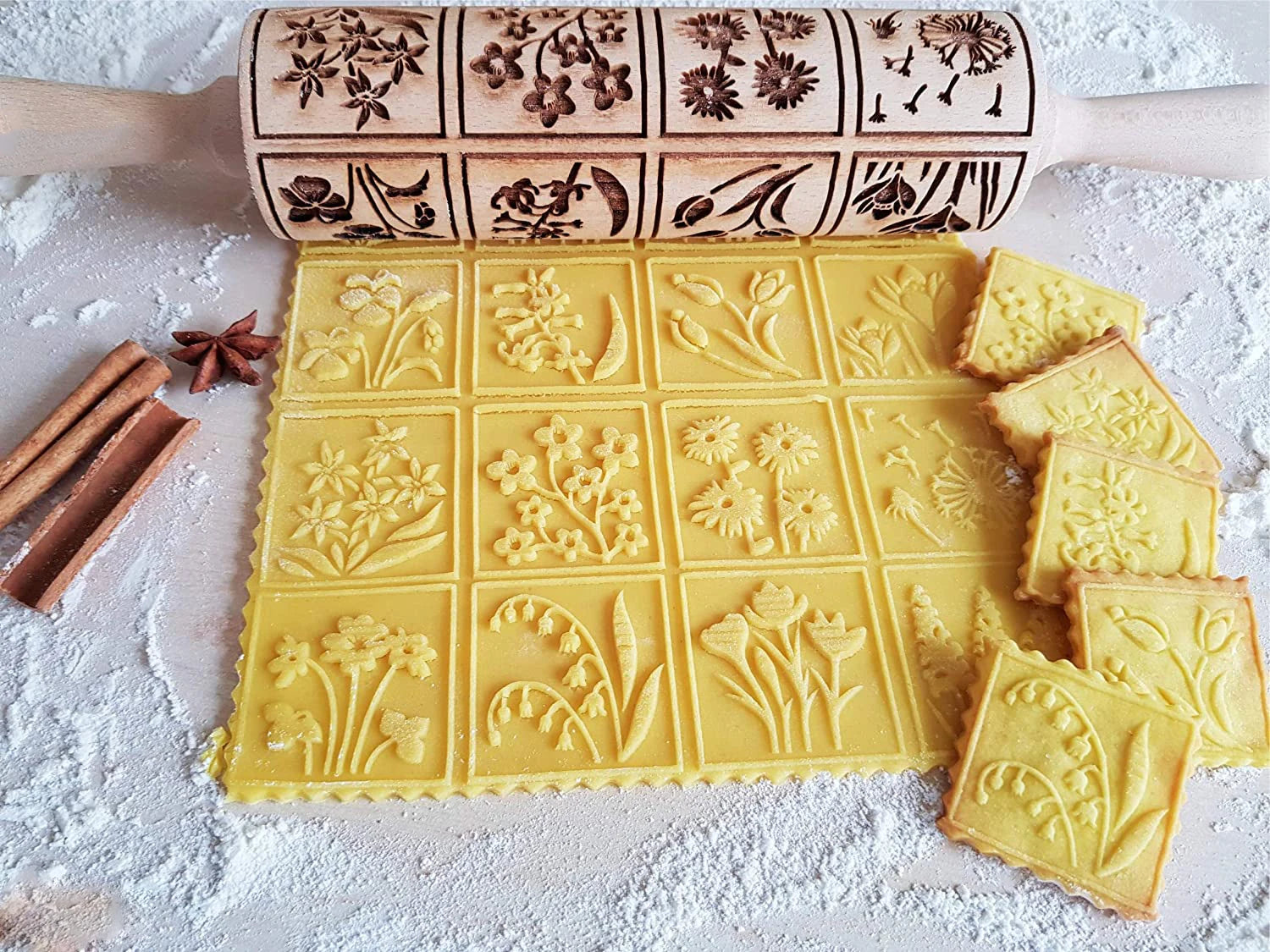 Arjmide 35X4.5CM European Retro Flower Window Grilles Deep Engraved Wooden Embossed Cookies Rolling Pin for Baking 3D Mold ZM006