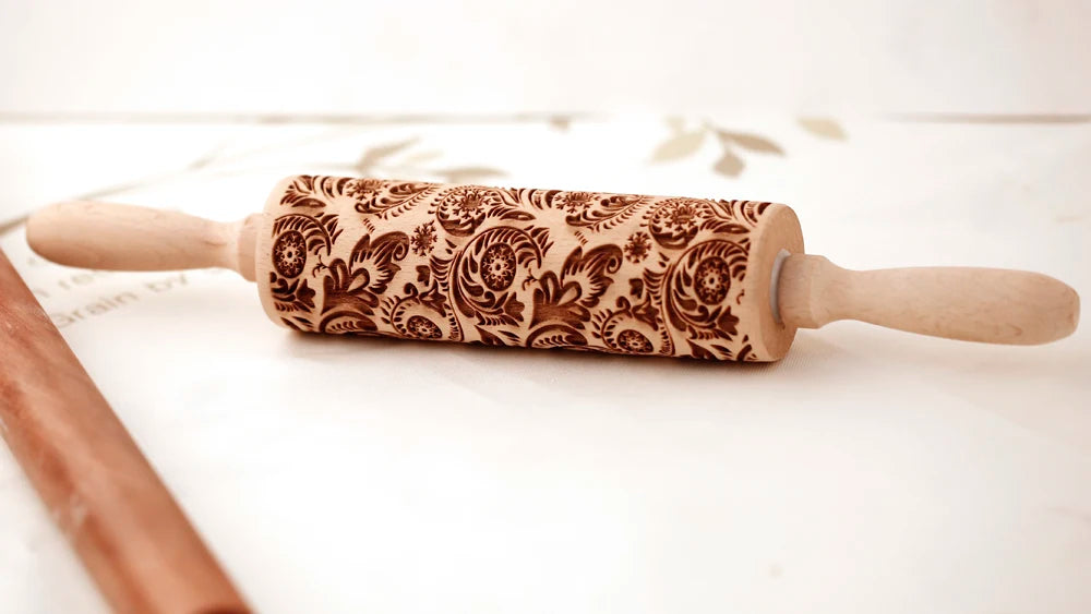 Arjmide 35X4.5CM European Retro Flower Window Grilles Deep Engraved Wooden Embossed Cookies Rolling Pin for Baking 3D Mold ZM006