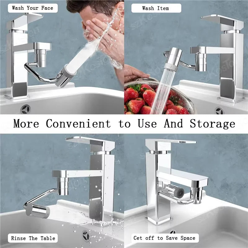 1080° Swivel Faucet Extender Universal Splash-Proof Dual Spray Modes Rust-Proof Bathroom Sink Accessories with Adapter
