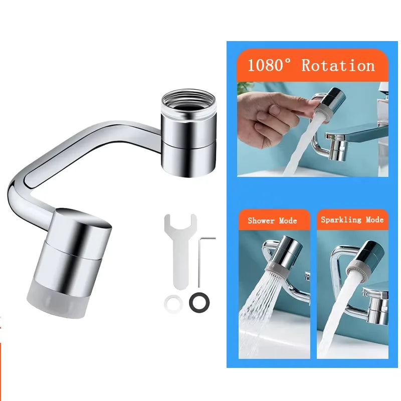 1080° Swivel Faucet Extender Universal Splash-Proof Dual Spray Modes Rust-Proof Bathroom Sink Accessories with Adapter