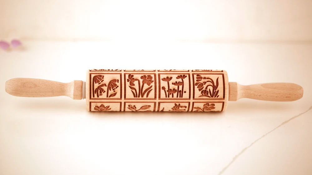Arjmide 35X4.5CM European Retro Flower Window Grilles Deep Engraved Wooden Embossed Cookies Rolling Pin for Baking 3D Mold ZM006