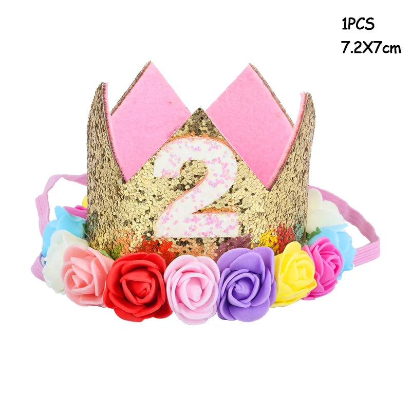 Baby Birthday Party Hat Crown 1 2 3 Year Baby Girl Princess Crown Headband Baby Shower First 1st Happy Birthday Party Decor kids