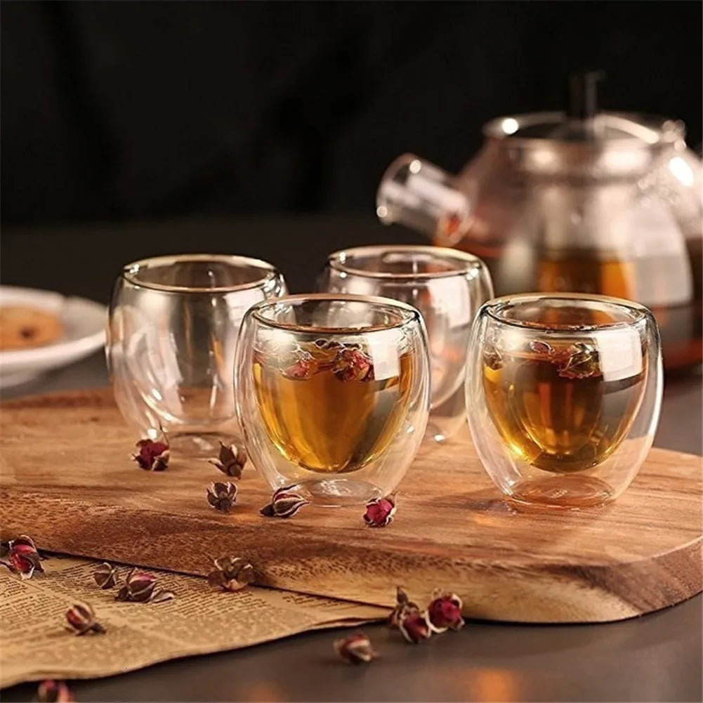 Double Wall Glass Cup Heat Insulation Transparent Handmade Tea Drink Cups MINI Whisky glasses Espresso Coffee Mug