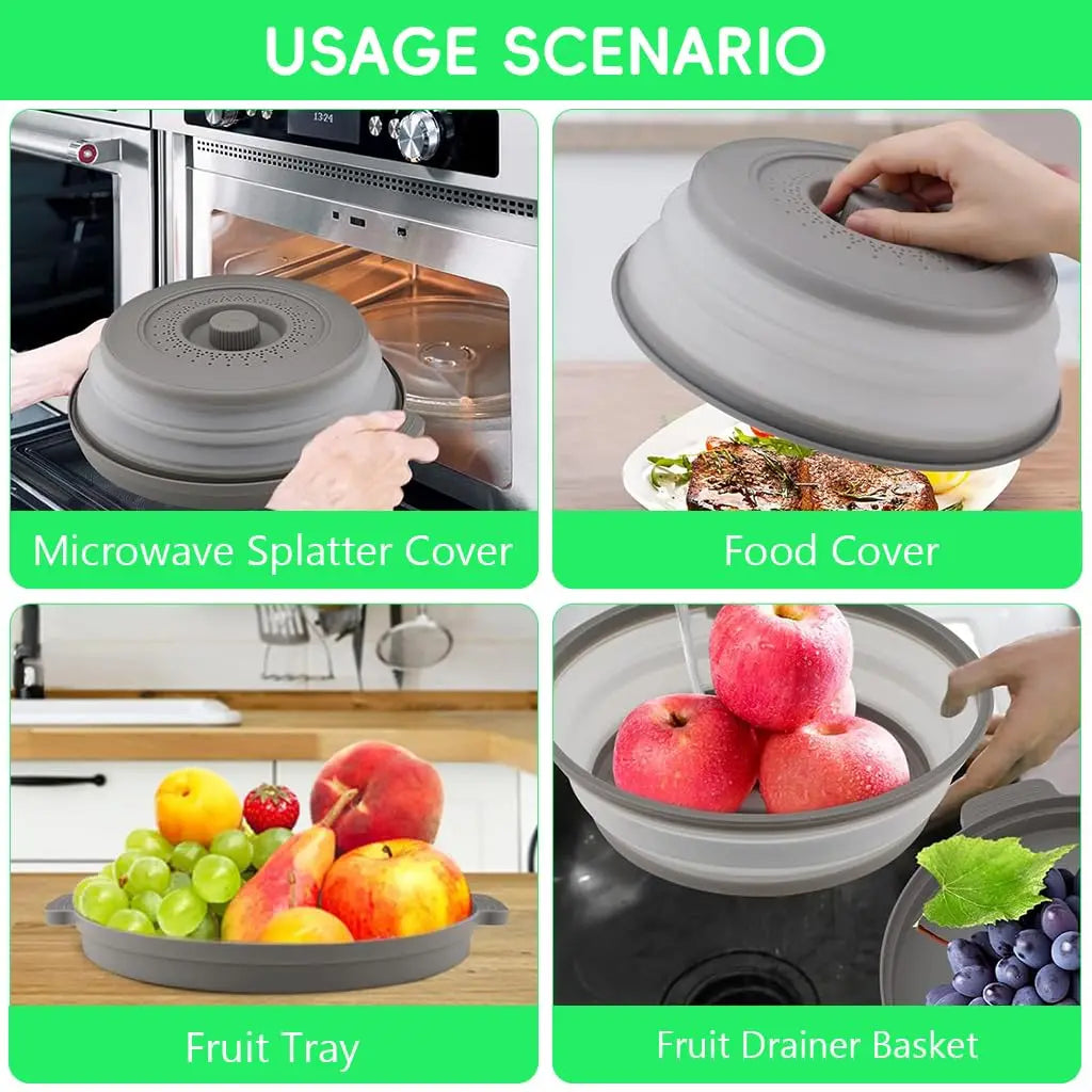 10.2 inch Microwave Plate Cover 2 In 1 Cover as Splatter Guard Collapsible Lid for Plate Dish Bowl Multi-Purpose Kitchen Gadget