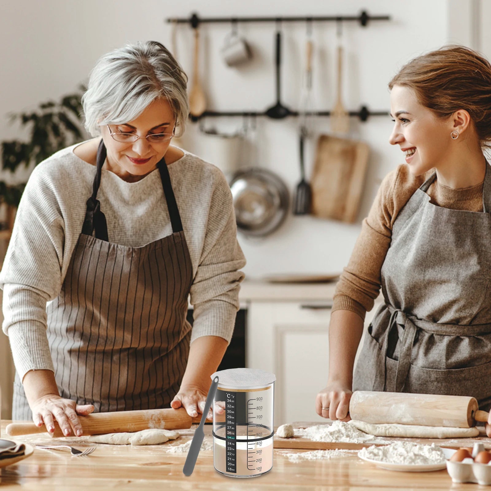 Sourdough Fermentation Jar 900ml Sourdough Starter Container Clear Glass Jar Sourdough Baking Supplies Wide Mouth with Lid