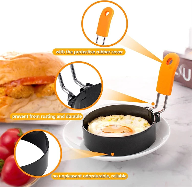 LMETJMA Egg Rings Pancake Mold Set Set Stainless Steel Fried Egg Ring Griddle Pancake Shapers with Silicone Handle JT195
