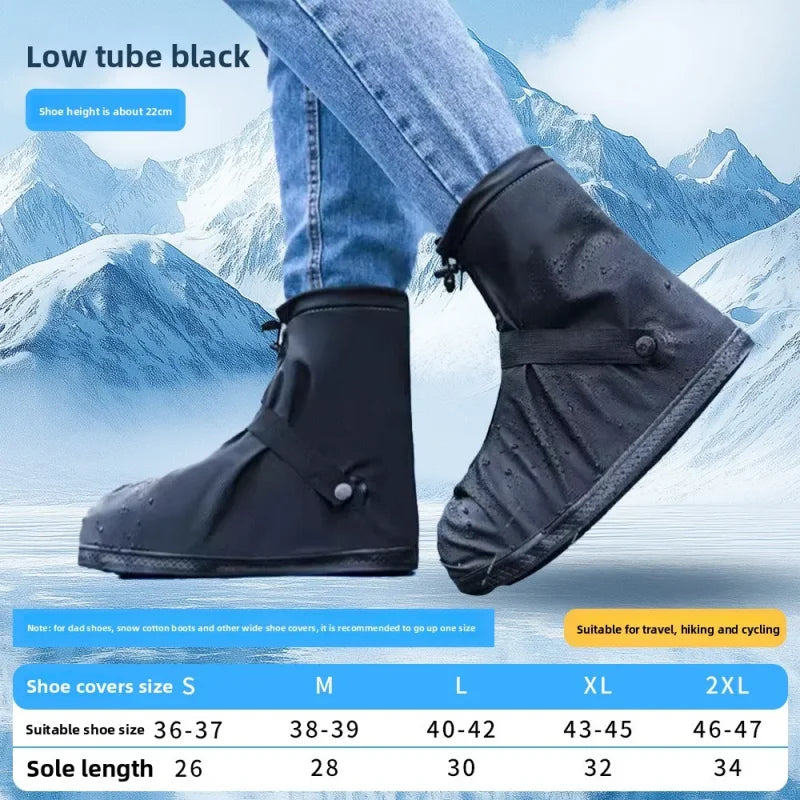 Reusable Anti-Slip PU Leather Waterproof Shoes Cover Water Boots Cycling Hiking Overshoes Rain Snow Wet Sand Shoes Protectors