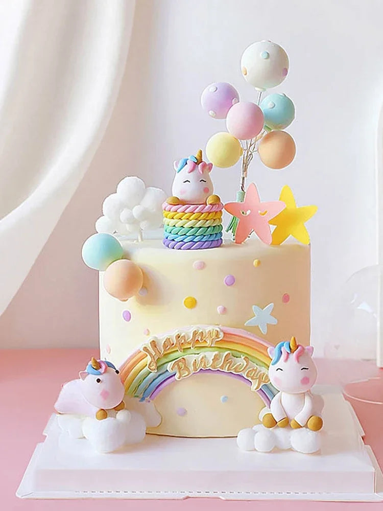 Rainbow Unicorn Cake Topper  Girl Baby Shower Birthday Decoration Kids Liked Unicorn Theme Decor Cupcake Party Baking Supplies