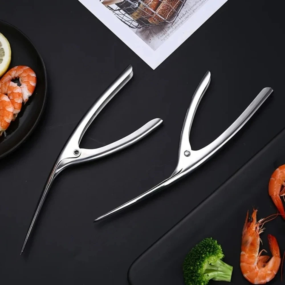 Stainless Steel Shrimp Deveined Device - Ergonomic Fishbone Design，Easy Shell Removal，Kitchen Seafood Preparation Gadget