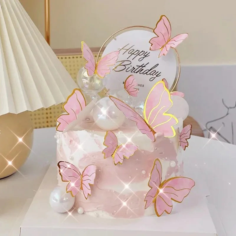 10/50pcs Butterfly Cake Toppers, Elegant Purple & Pink Paper Decorations for Birthday, Wedding, Parties, DIY Baking Accessories