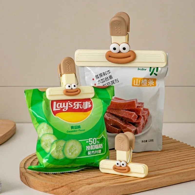 3pcs Creative Face Bag Sealing Clip Food Snack Clip Kitchen Tools Decorative Small Clip Refrigerator Plastic Food Bag Storage
