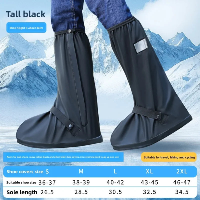 Reusable Anti-Slip PU Leather Waterproof Shoes Cover Water Boots Cycling Hiking Overshoes Rain Snow Wet Sand Shoes Protectors