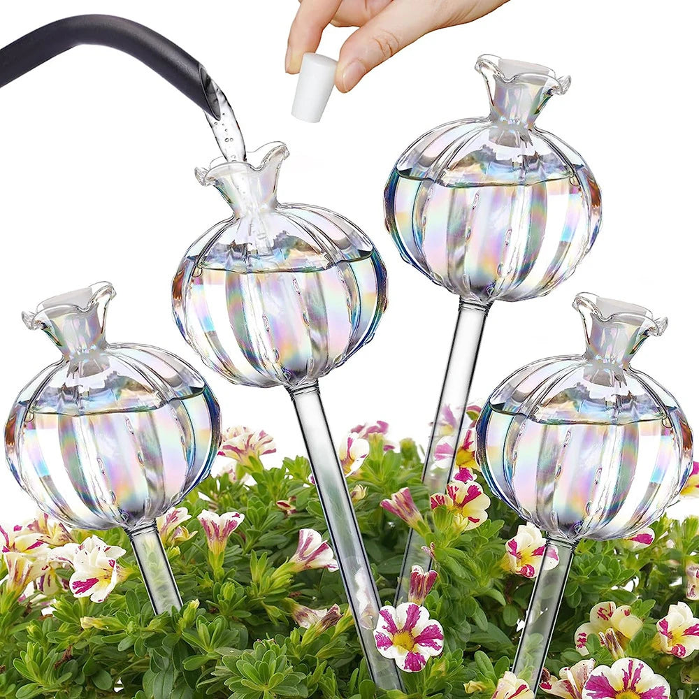 2PCS Pomegranate Flower Watering Machine Glass Creative Modeling Watering Machine Pot Lazy Watering Machine