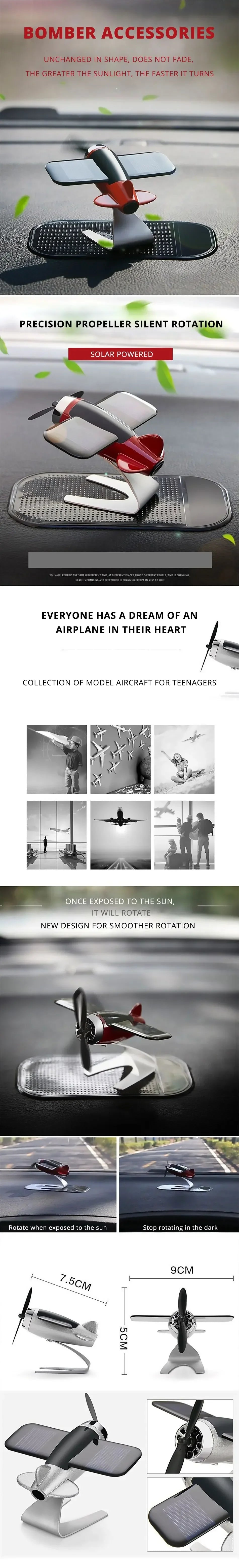 Solar Airplane Creative Men's Car Decoration Car Interior Accessories Desktop Ornament Gift For Woman, Man, Car Enthusiast