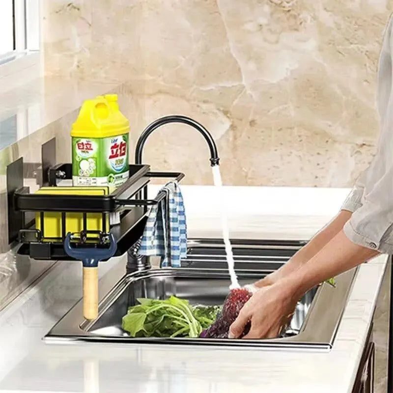 1pc Kitchen Aluminium Sink Drain Rack Shelf Basket Organizer Kitchen Accessories Sponge Storage Faucet Holder Soap Drainer