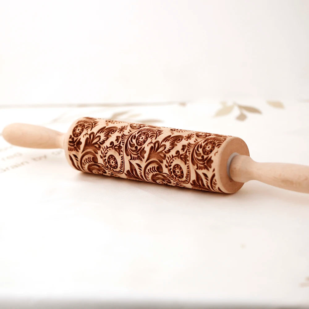 Arjmide 35X4.5CM European Retro Flower Window Grilles Deep Engraved Wooden Embossed Cookies Rolling Pin for Baking 3D Mold ZM006