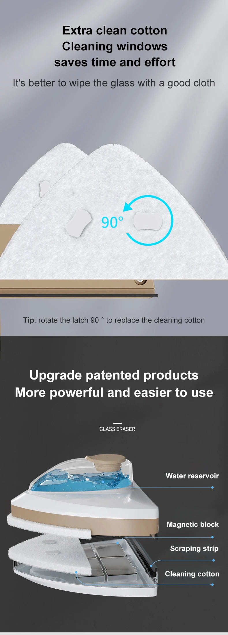 2024 New Magnetic Glass Window Cleaning Tool Water Discharge Double-layer Wiper Household Special Magnetic Window Cleaner