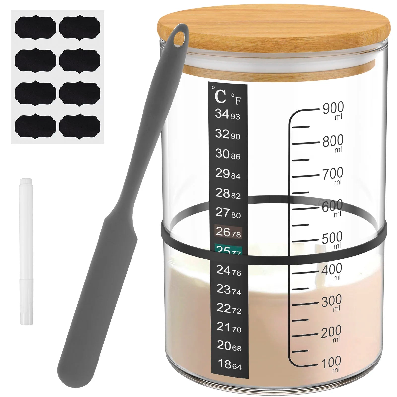 Sourdough Fermentation Jar 900ml Sourdough Starter Container Clear Glass Jar Sourdough Baking Supplies Wide Mouth with Lid