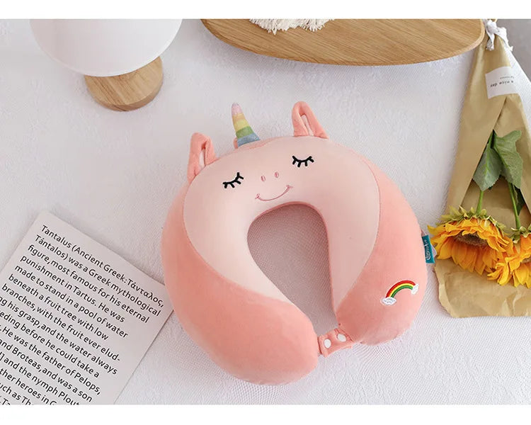 Cartoon Neck Pillow Memory Cotton U-shaped Soft Fluffy Travel Pillow Car Airplane Office Lunch Break Comfortable Sleep Headrest