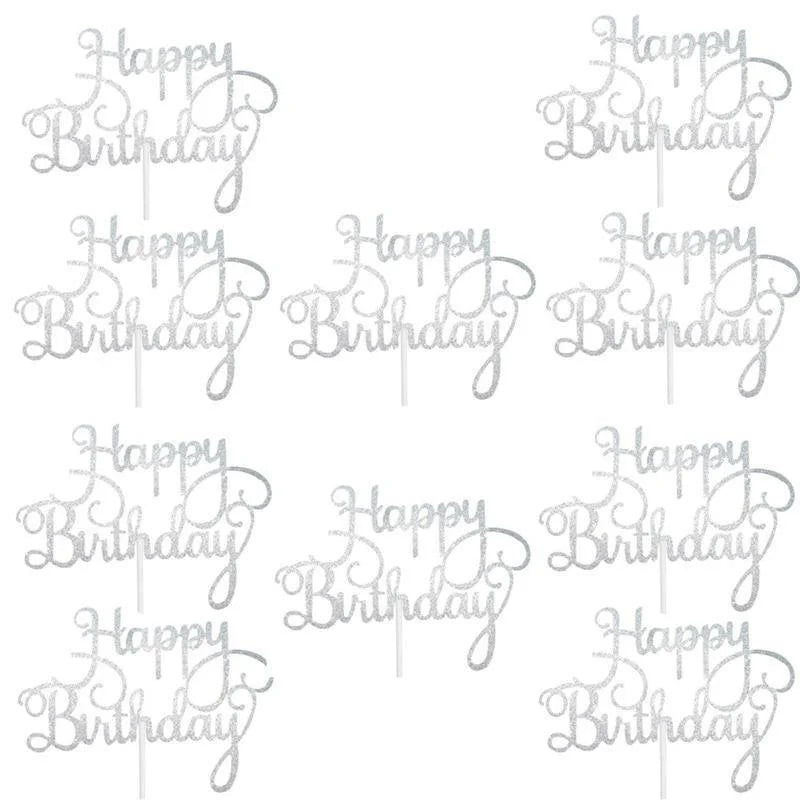 10pcs Gold Black Silver Happy Birthday Cake Topper Decoration DIY Acrylic Letter Kids Birthday Party Supplies