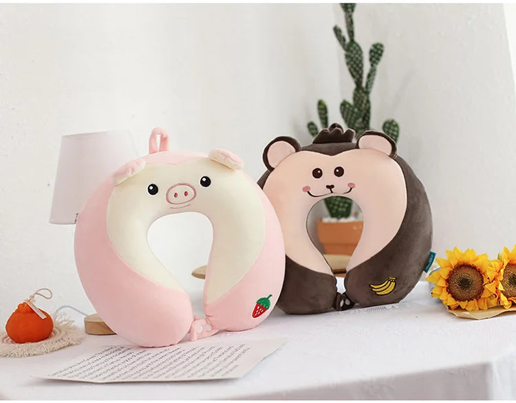 Cartoon Neck Pillow Memory Cotton U-shaped Soft Fluffy Travel Pillow Car Airplane Office Lunch Break Comfortable Sleep Headrest