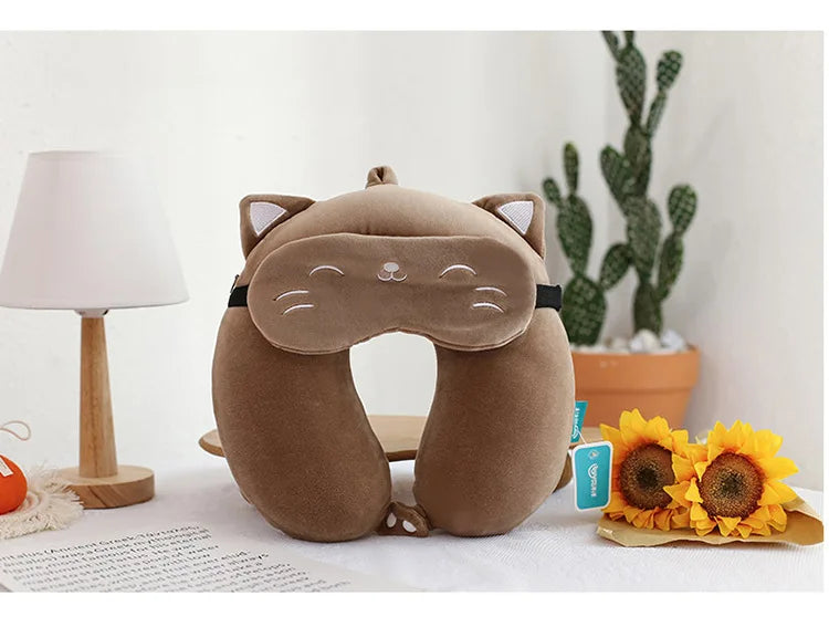 Cartoon Neck Pillow Memory Cotton U-shaped Soft Fluffy Travel Pillow Car Airplane Office Lunch Break Comfortable Sleep Headrest