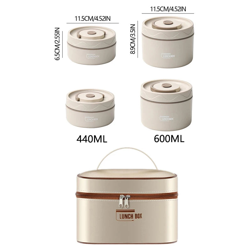 304 Stainless Steel Insulated Lunch Box with Storage Bag Portable Double-layer Covered Lunch Box Office Student Sealed Lunch Box
