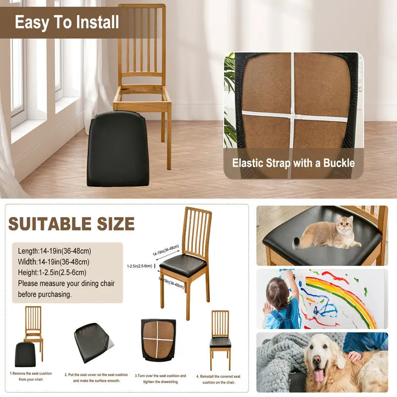 aterproof PU Chair Cushion Cover For Kitchen Dining Room Leather Seat Cover Dining Room Chair Seat Cushion Cover Solid Color