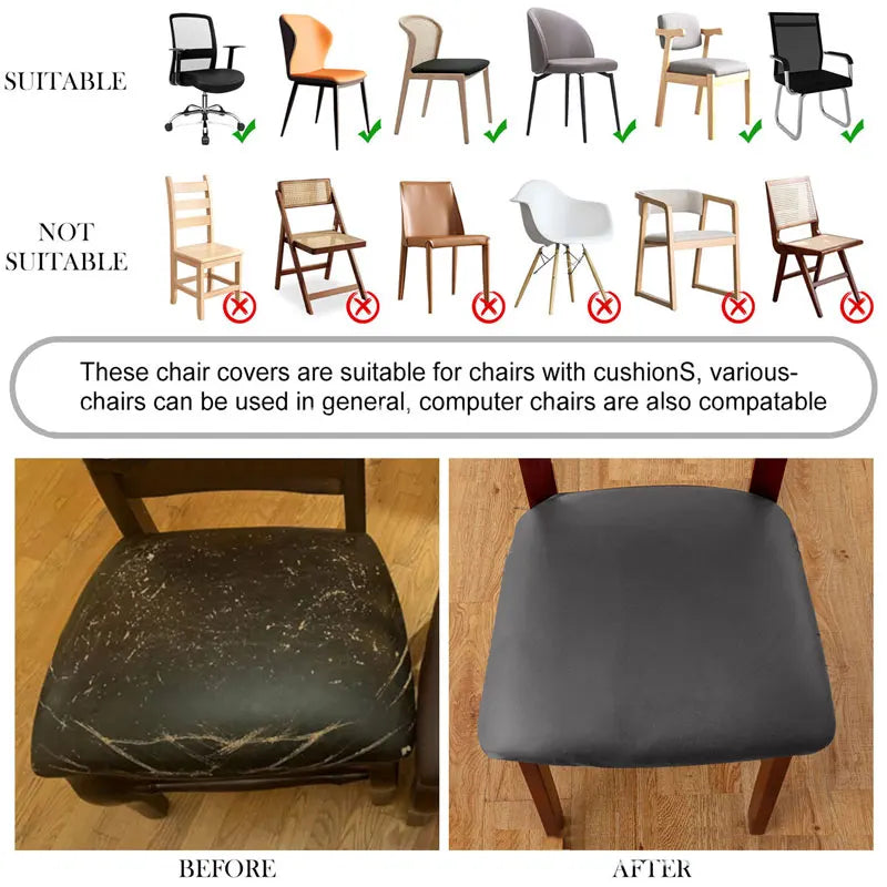 aterproof PU Chair Cushion Cover For Kitchen Dining Room Leather Seat Cover Dining Room Chair Seat Cushion Cover Solid Color