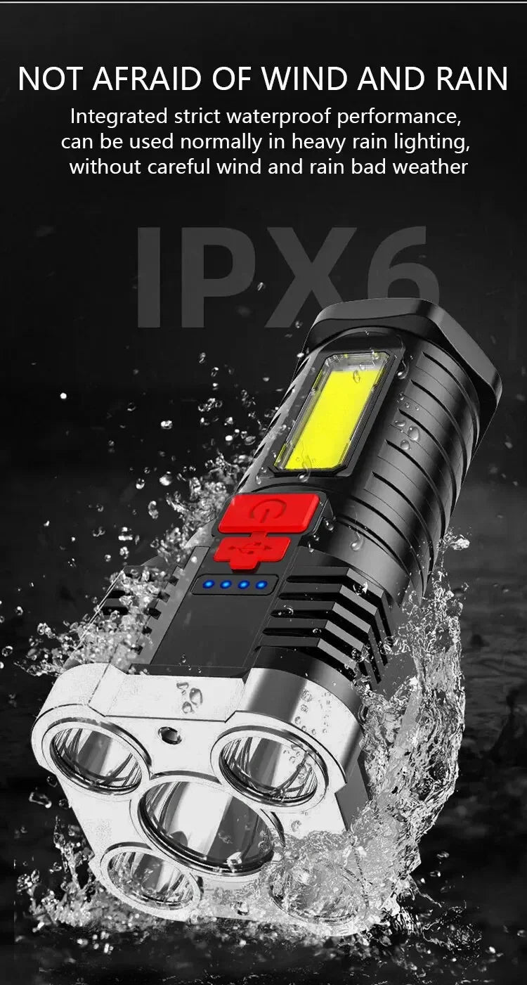 5LED High Power Led Flashlights Rechargeable Camping Spotlight with Side Light 3 Lighting Modes for Camping Adventure Outdoor