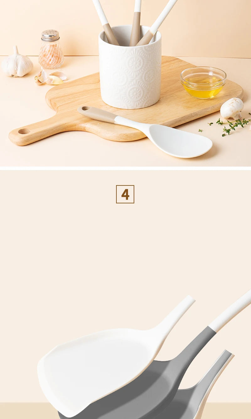 4-Piece Silicone Kitchen Utensil Set with Non-Stick Pans Silicone Spatula Soup Ladle Slotted Spoon Cooking Tools for Kitchen