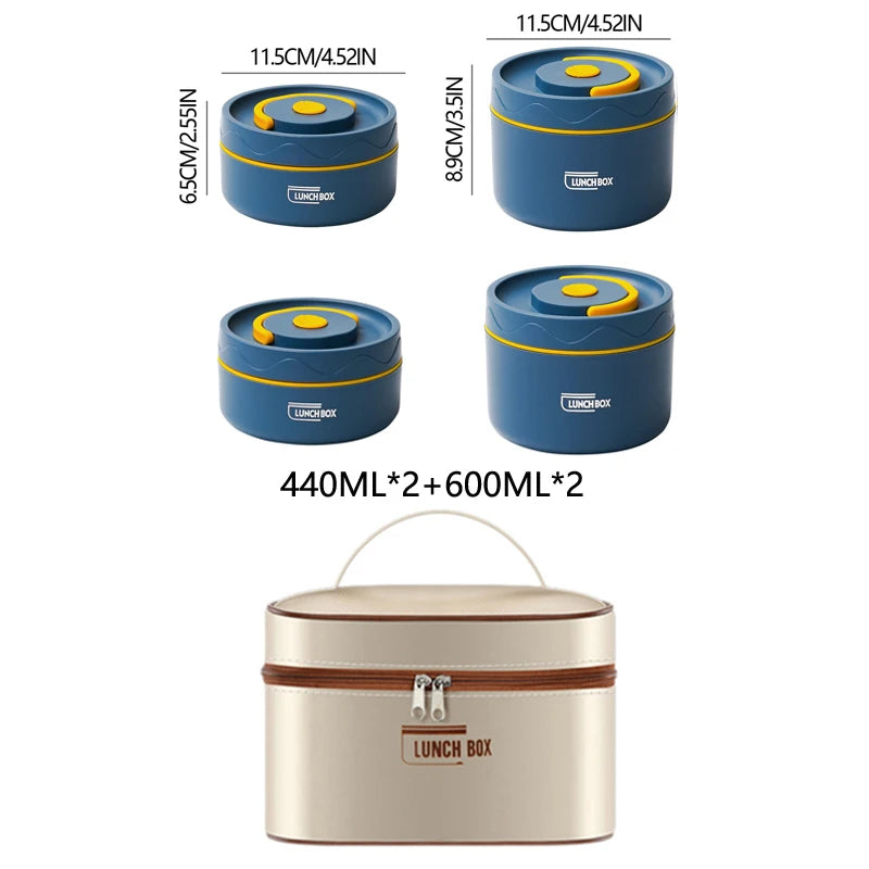 304 Stainless Steel Insulated Lunch Box with Storage Bag Portable Double-layer Covered Lunch Box Office Student Sealed Lunch Box