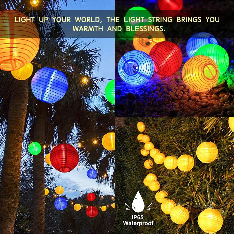 LED Solar Lantern String Lights Outdoor Garland Fairy Lights Solar Powered Garden Decorative Light for Christmas Wedding Party
