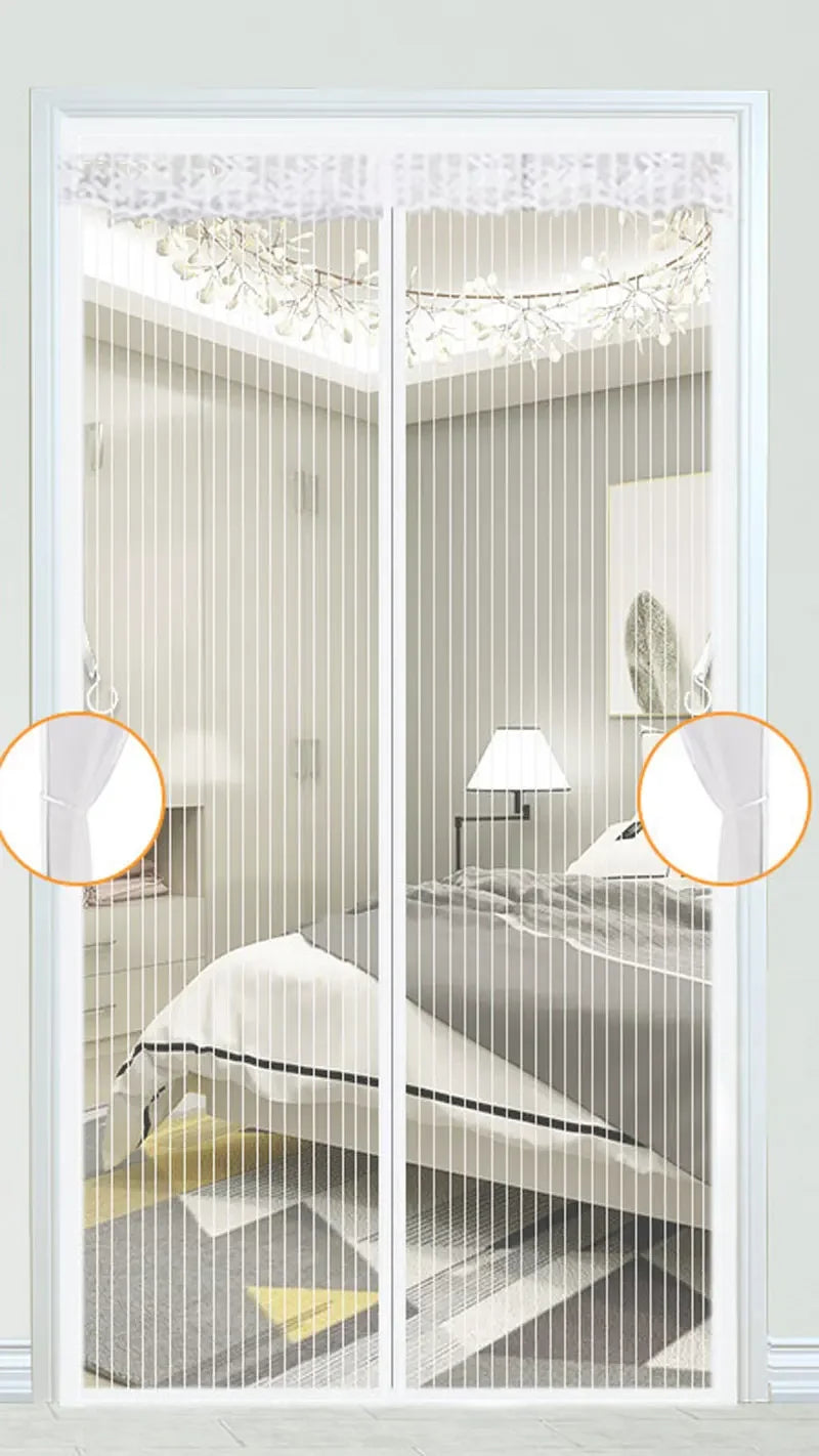 Heavy Duty Magnetic Screen Door Mesh Curtain Mosquito Net Bug Hands Free Partition Mute Striped Door Curtain Bedroom Ventilation