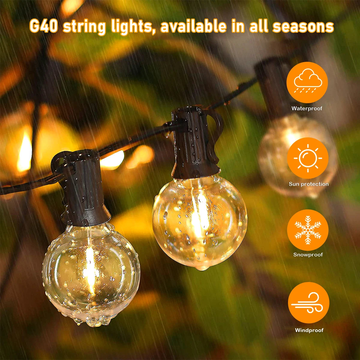 Solar G40 Outdoor String Lights with Remote Controls LED Shatterproof Globe Bulb IP65 Waterproof Patio Light for Garden Decor