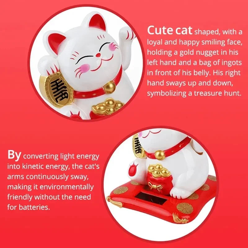 Solar-powered Lucky Cat MINI Statue, Cat Waving Arm Suit, Lively And Cute Maneki Neko, Store Front Desk Decoration