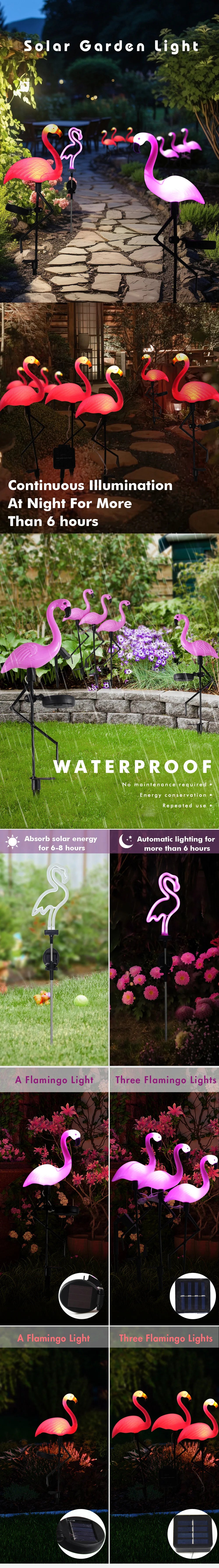 Solar Flamingo Light Garden Ornament Outdoor Waterproof Lawn Lamp Landscape Yard Light Patio Walkway Decoration Party Supplies