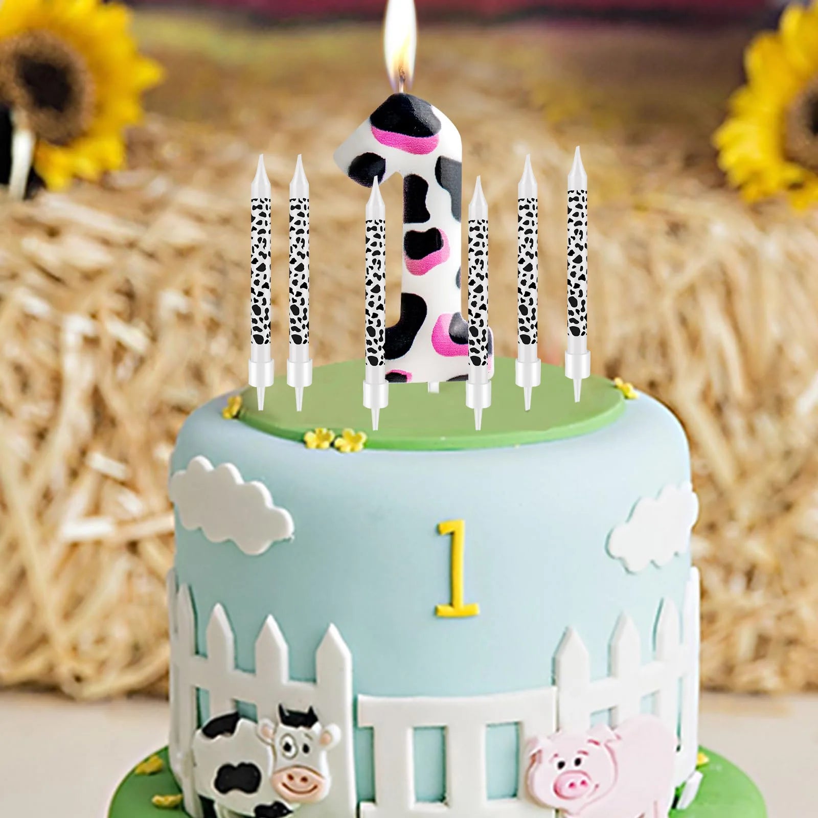 7pcs Birthday Number Candle,Pink Cow Birthday Candles Cow Im One Birthday Decorations,Cowgirl Theme Girls Birthday Party Décor