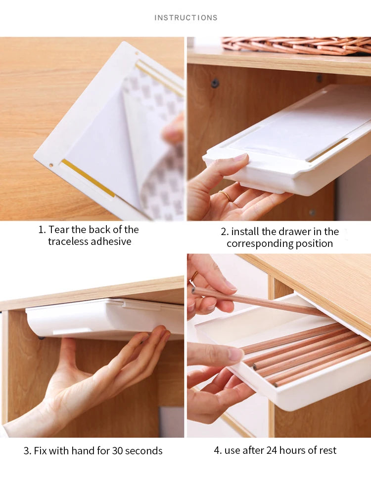 Hidden Storage Box Desk Storage Drawer Self-Adhesive Plastic Table Storage Holder Simple Sundries Cosmetics Stationery Organizer