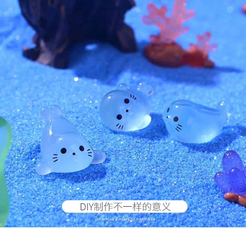 10/20/50pcs Kawaii Luminous Mini Seal Pup Resin Glow At Night Marine Animal Figurines Ornament Fairy Garden DIY Accessories