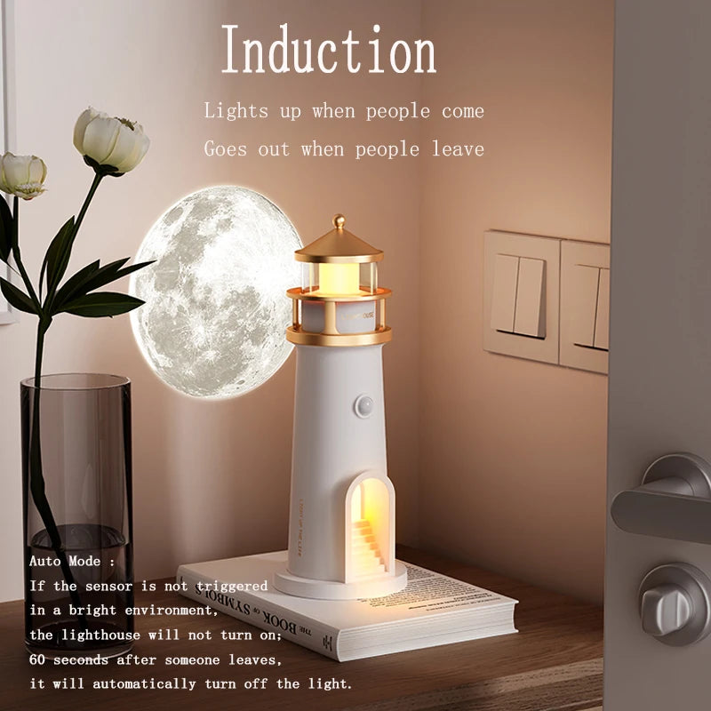 Moon Lamp Projection Lighthouse Lamps Night Light Remote Control Bluetooth Music Motion Sensor Ambient Lights Xmas Birthday Gift