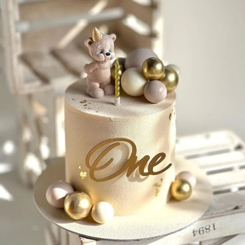 INS Baby "One" Acrylic Happy Birthday Cake Toppers Gold Baby Birthday Cake Topper for Kids Birthday Party Cake Decorations