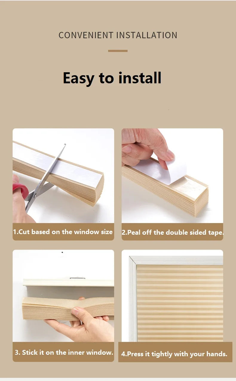 Blind for Window Self Adhesive Pleated Blinds Cordless No Drill Fabric Blinds Room Darkening Shades Blackout Shades for Bathroom