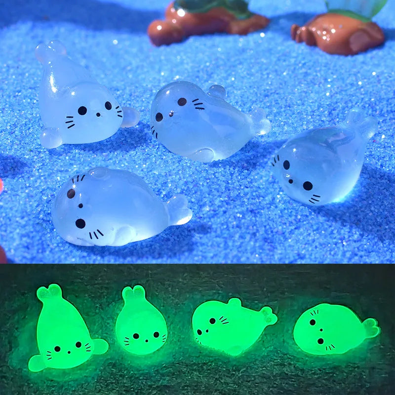 10/20/50pcs Kawaii Luminous Mini Seal Pup Resin Glow At Night Marine Animal Figurines Ornament Fairy Garden DIY Accessories