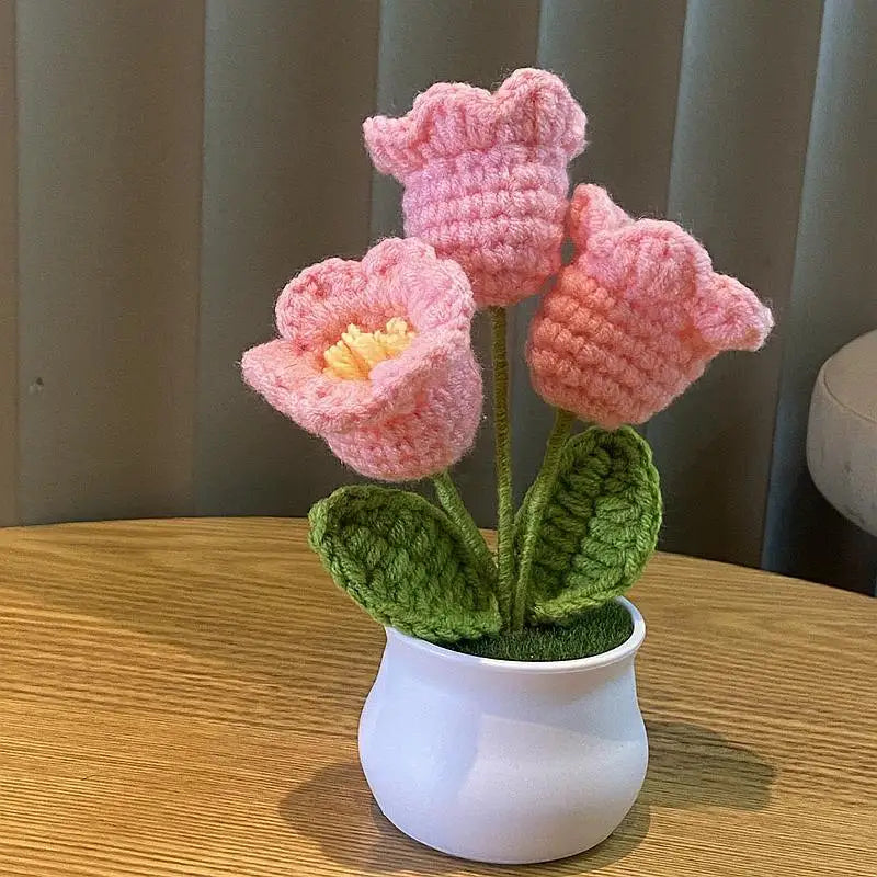 DIY Handwoven Mini Potted Flower Rose Office Desktop Ornamental Potted Plants Woolen Thread Finished Product Home Decoration