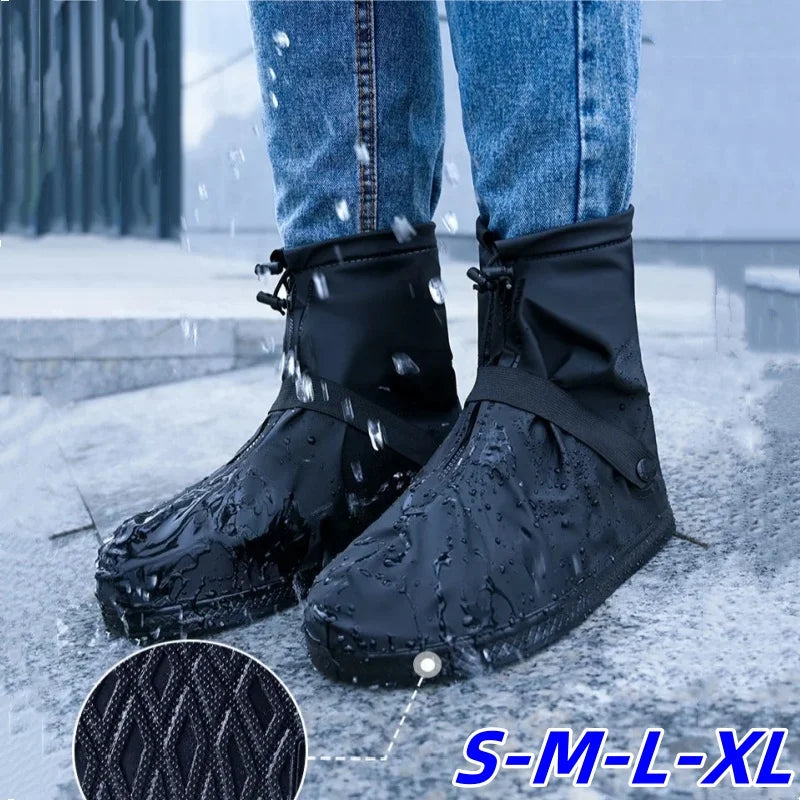 Reusable Anti-Slip PU Leather Waterproof Shoes Cover Water Boots Cycling Hiking Overshoes Rain Snow Wet Sand Shoes Protectors