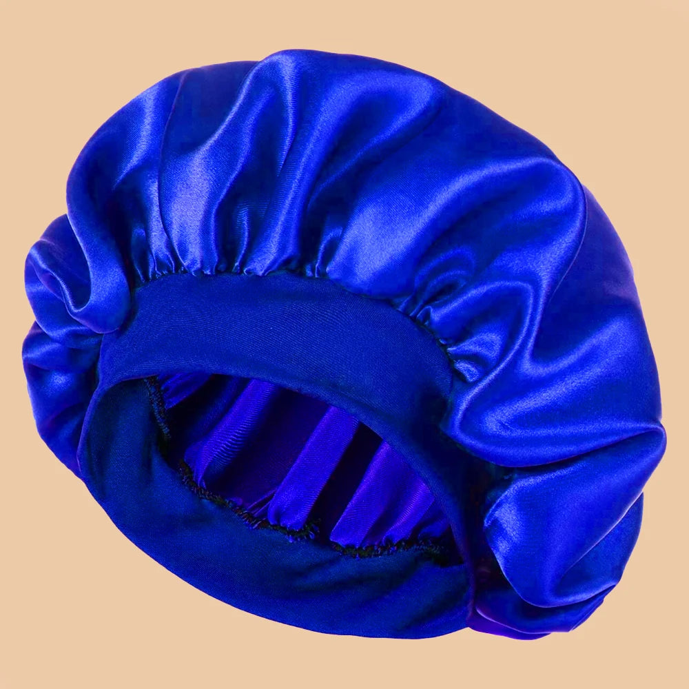 1pc Women's Solid Color Satin Wide-Brimmed Shower Cap, Suitable For Daily Use Silk Bonnet Satin Bonnet